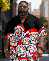 Big & Tall Men's Santa Claus Graffiti Print Short Sleeve Shirt Shorts Set