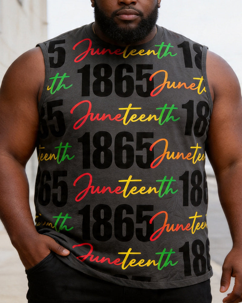 Big & Tall Men's Juneteenth 1865 Alphabet Print Crewneck Sport Tank Top