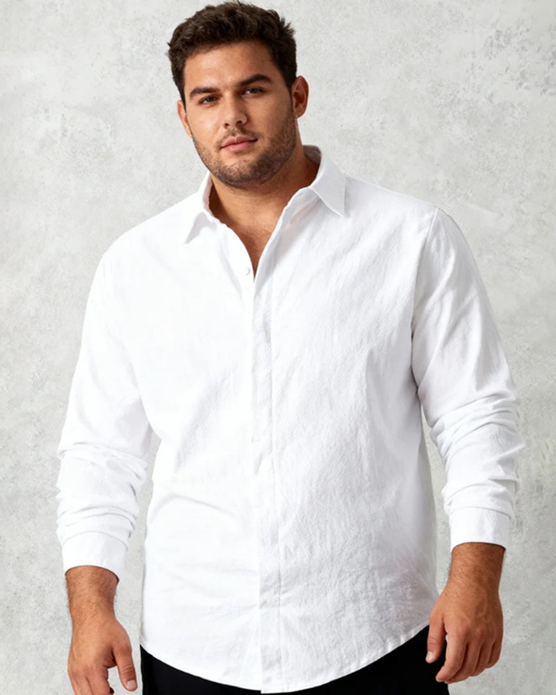 Big & Tall Men's Commuter Collar Solid Color Long Sleeve Shirt S-3XL