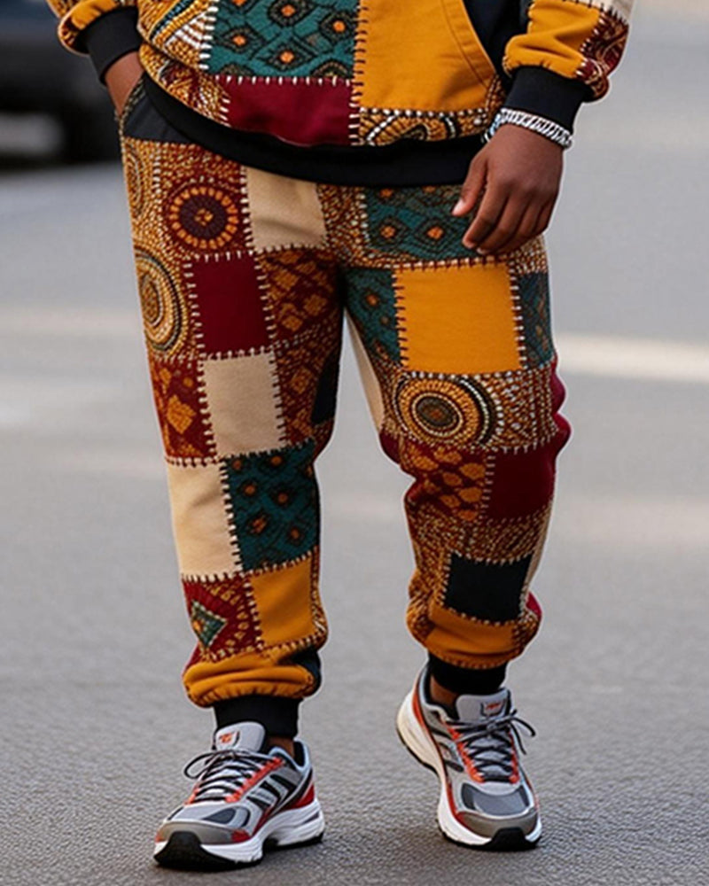 Big & Tall Men's JAZZ African Patchwork Print Hoodie Set