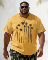 Big & Tall Men's Line Coconut Print Round Neck Short Sleeve T-Shirt Shorts Set
