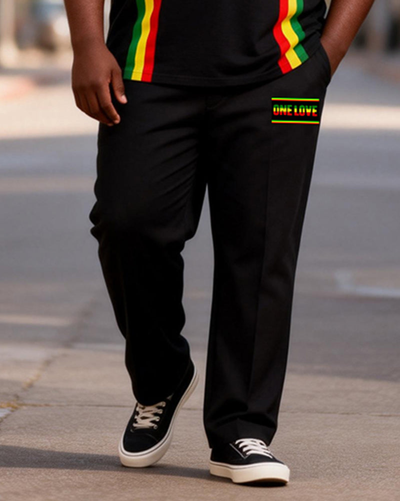 Big & Tall Men's Reggae Color Stripe Side Print T-Shirt Pants Set