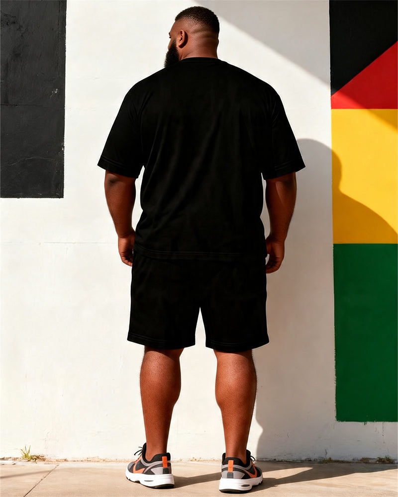Big & Tall Men's Black And Proud Fist Print Round Neck Short Sleeve T-Shirt Shorts Set