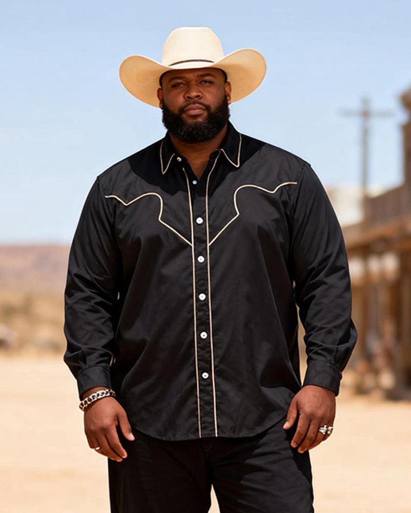 Big & Tall Men's Western Color Navajo Pattern Patchwork Printed Long Sleeve Shirt Pants Set