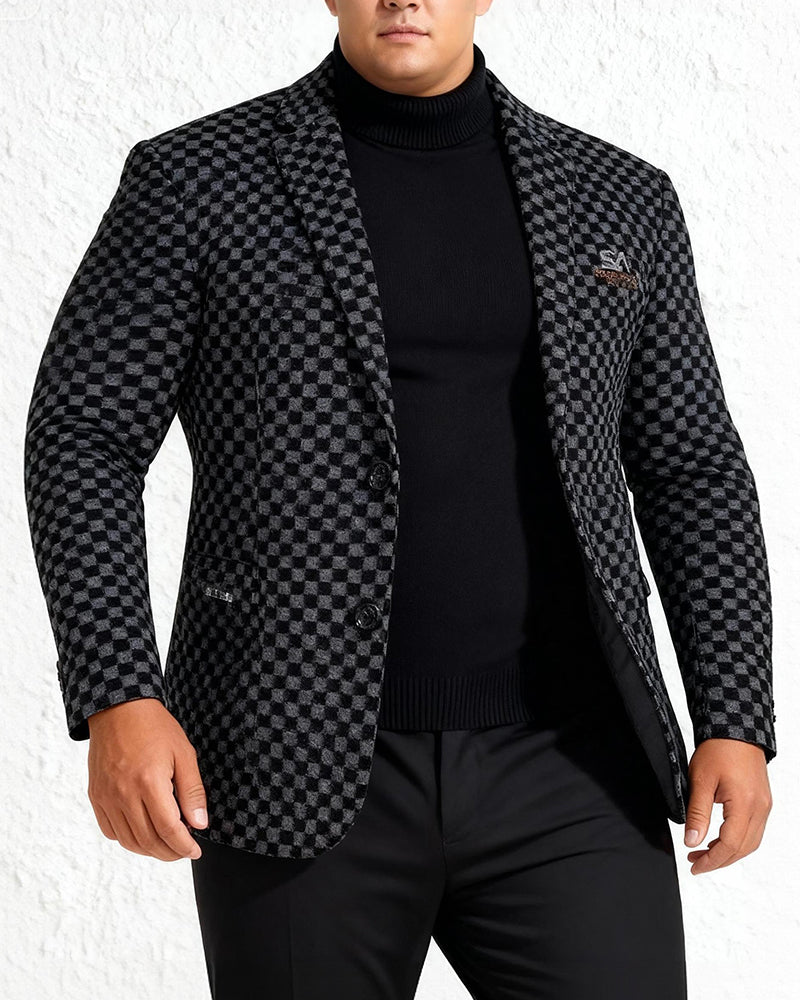 Big & Tall Men's Autumn And Winter Business Check Padded Warm Suit Jacket L-5XL