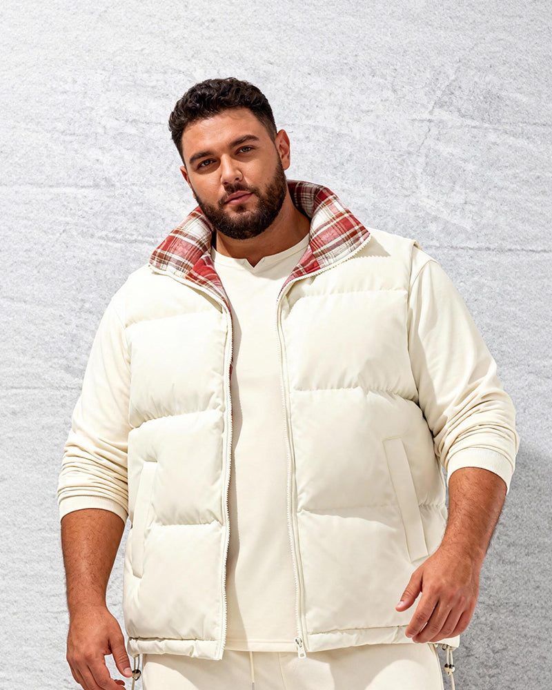 Big & Tall Men's Plaid Stitching Down Cotton Thickened Vest M-5XL
