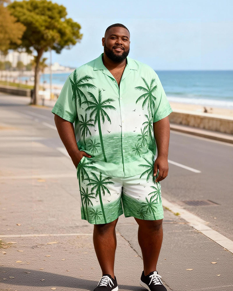 Big & Tall Men's Green Coconut Gradual Print Short Sleeve Shirt Shorts Set