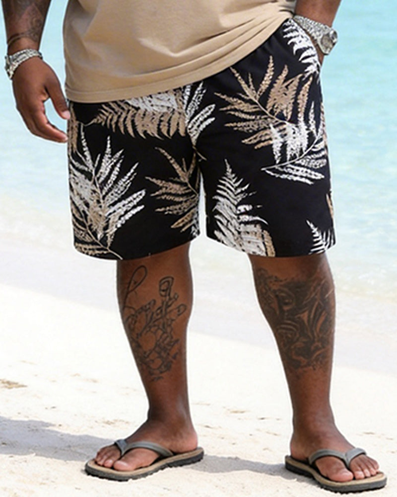 Big & Tall Men's Colorblock Fern Print Round Neck Short Sleeve T-Shirt Shorts Set