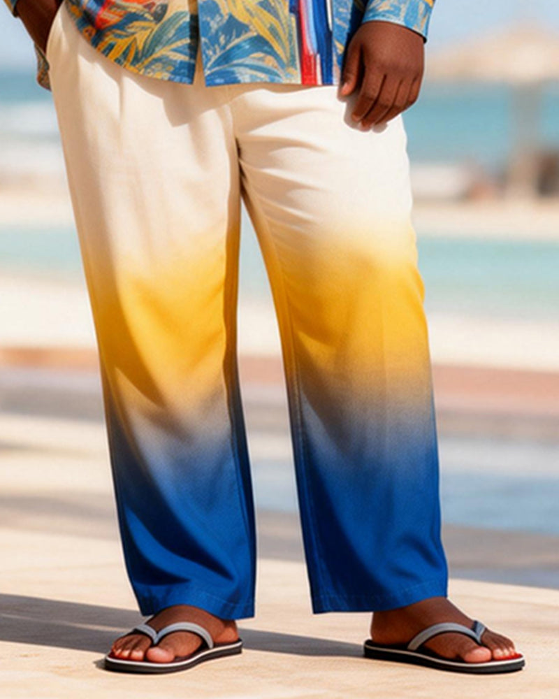 Big & Tall Men's Colorful Parrot Print Long Sleeve Shirt Pants Set