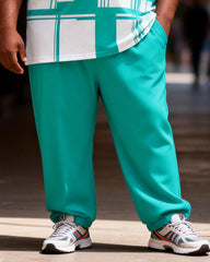 Big & Tall Men's Blue And White Plaid T-Shirt Pants Set