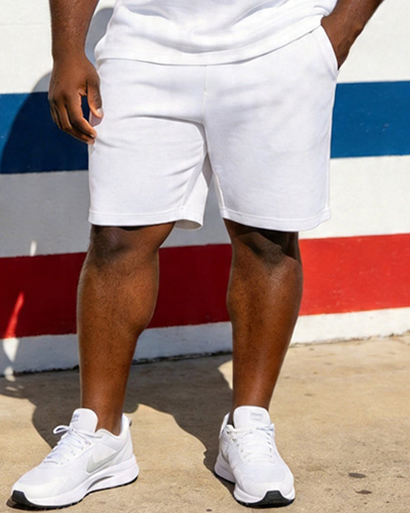 Big & Tall Men's USA Flag Fist Print POLO Short Sleeve Shorts Set