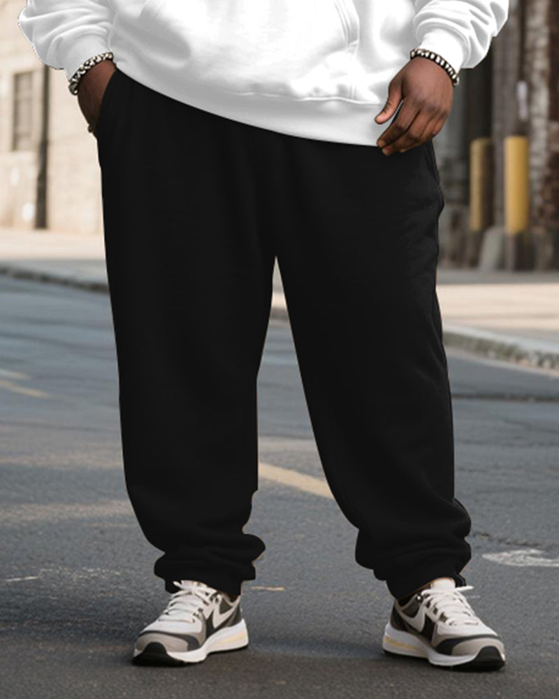 Big & Tall Men's Black And White Stripe Patchwork Printed Hoodie Set