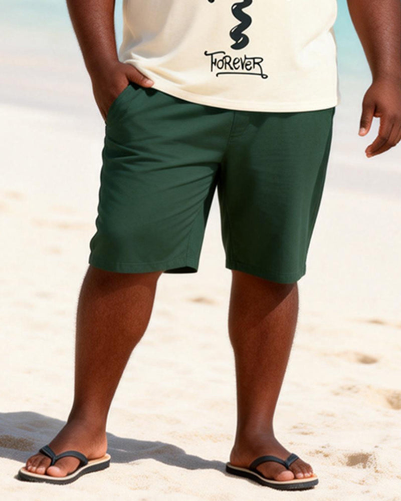 Big & Tall Men's Coconut Tree Graffiti Print Round Neck Short Sleeve T-Shirt Shorts Set