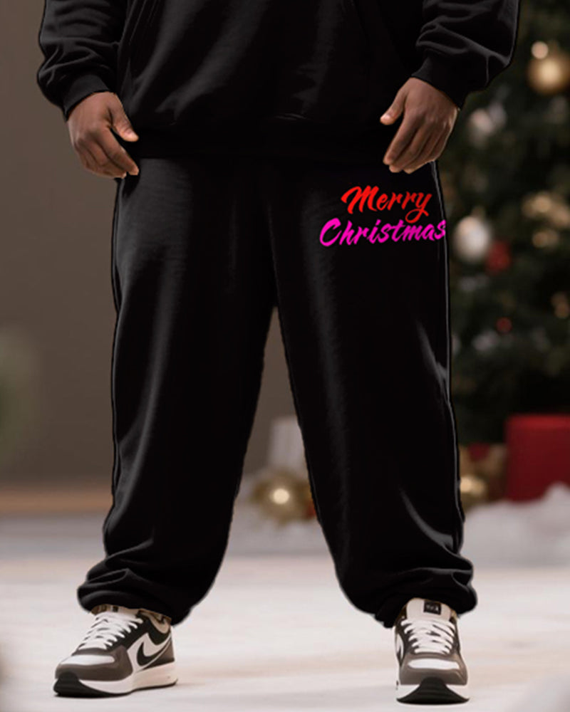 Big & Tall Men's Black Christmas Skull "Merry Christmas" Printed Hoodie Set