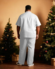 Big & Tall Men's Merry Christmas Letter Print Short Sleeve Shirt Trousers Suit