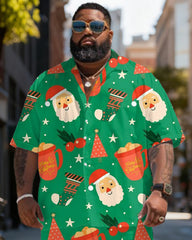 Big & Tall Men's Santa Claus Graffiti Green Print Short Sleeve Shirt Shorts Set