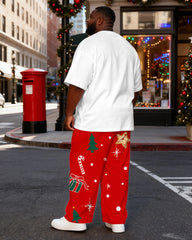 Big & Tall Men's White Santa Claus Beard "Ho Ho Ho" Printed T-Shirt Pants Set