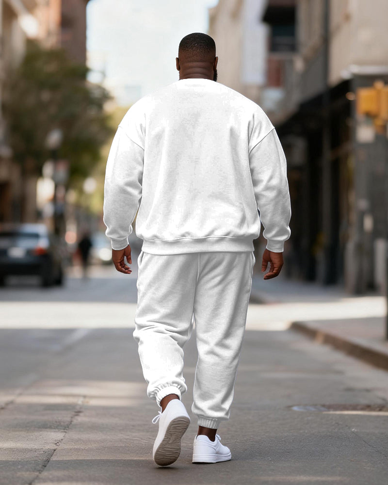 Big & Tall Men's White Checkerboard Santa Claus "Merry Christmas" Printed Crewneck Sweat Set