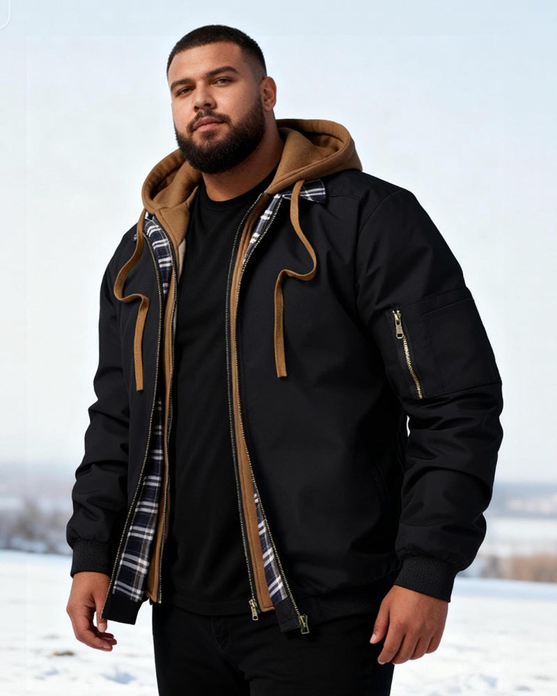 Big & Tall Men's Quilted Cotton Hooded Fake Two-Piece Jacket Coat S-3XL