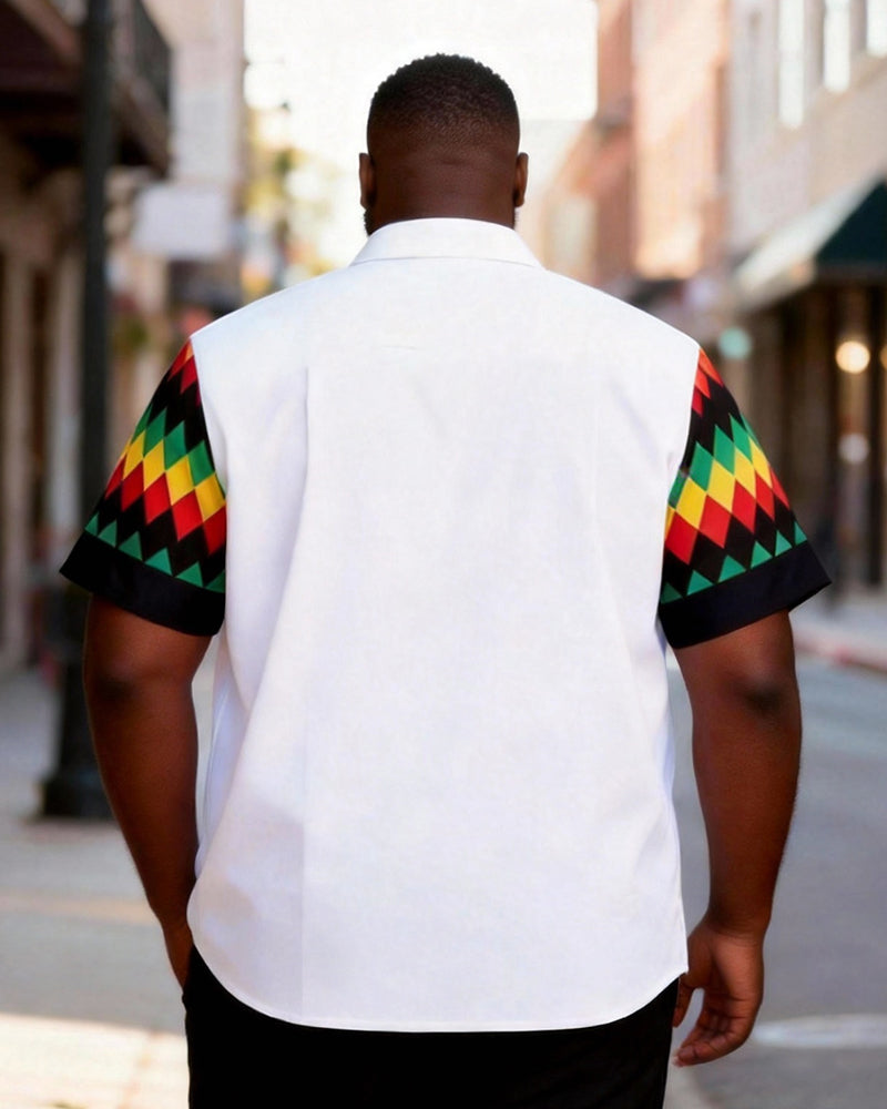 Big & Tall Men's Red, Yellow And Green Diamond Print Short Sleeve Shirt