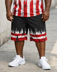 Big & Tall Men's American Flag Cross Splash Ink Printed Round Neck Short Sleeve T-Shirt Shorts Set