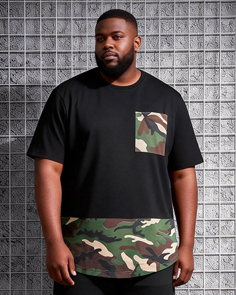 Big & Tall Men's Camouflage Hem Printed T-Shirt Pants Set
