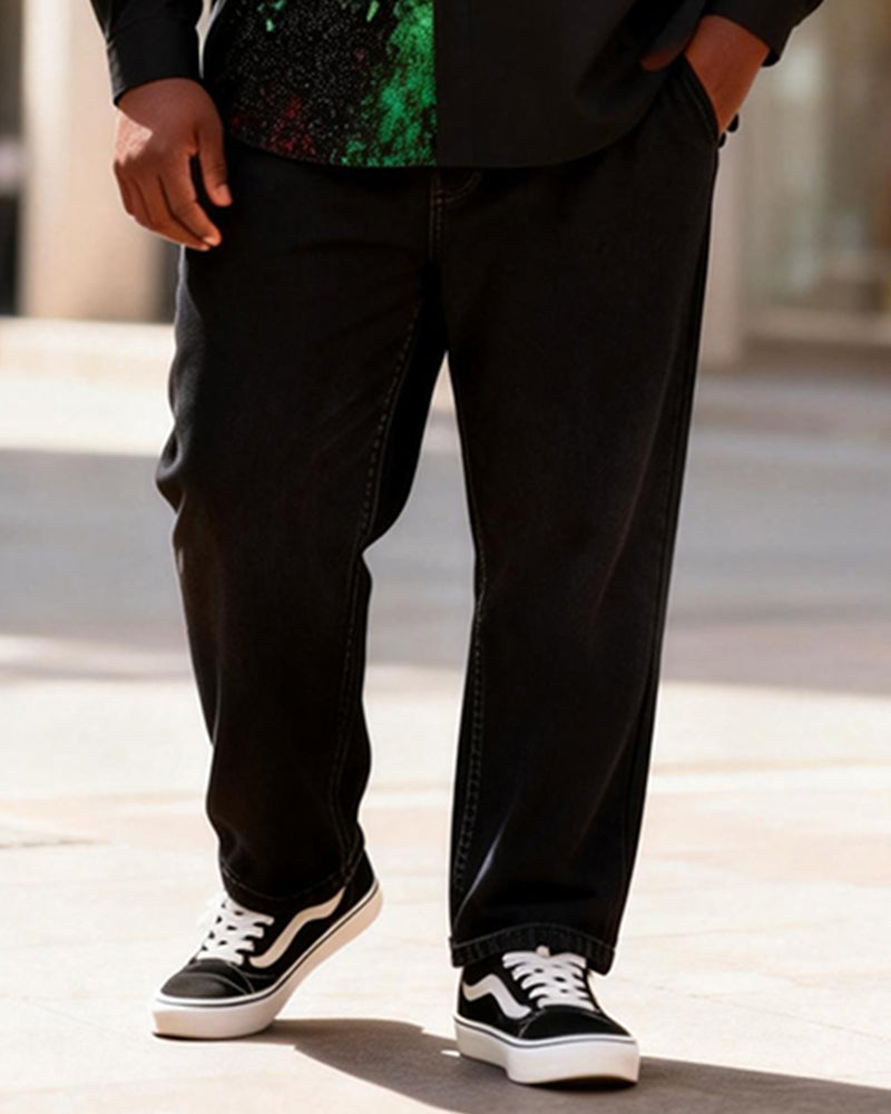 Big & Tall Men's Red, Yellow And Green Swirl Tie-dye Stitching Printed Long Sleeve Shirt And Trousers Set