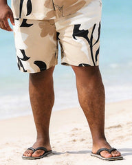 Big & Tall Men's Khaki Abstract Floral Print Short Sleeve Shirt Shorts Set