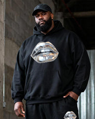 Big & Tall Men's Black Metallic Lip-Print Hoodie Set