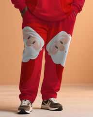 Big & Tall Men's Santa Claus Cartoon Graffiti Print Long Sleeve T-Shirt Pants Set