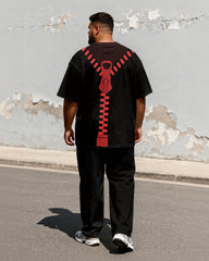 Big & Tall Men's Dark Red Chain Trendy Cool Printed T-Shirt Pants Set