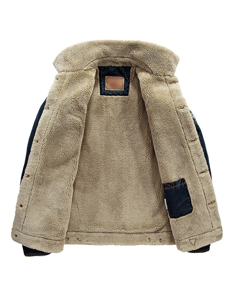 Big & Tall Men's Thickened Velvet Lapel Fur Collar Jacket Coat M-7XL