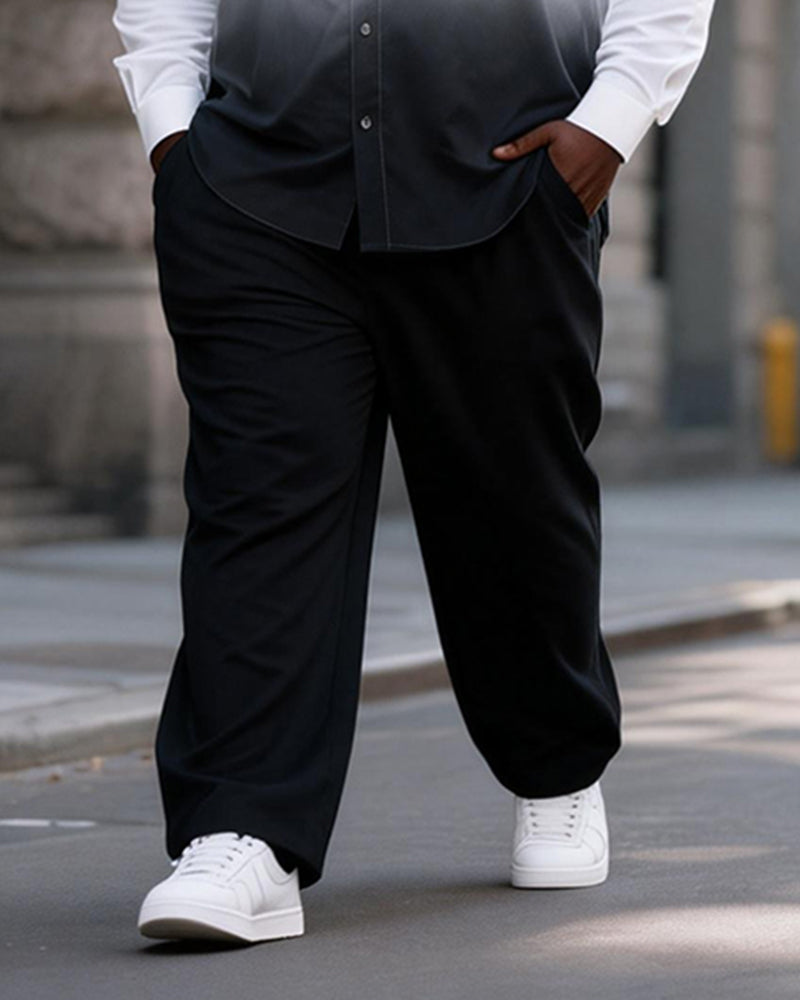 Big & Tall Men's White Gray Gradient Cross Print Long Sleeve Shirt Trousers Set