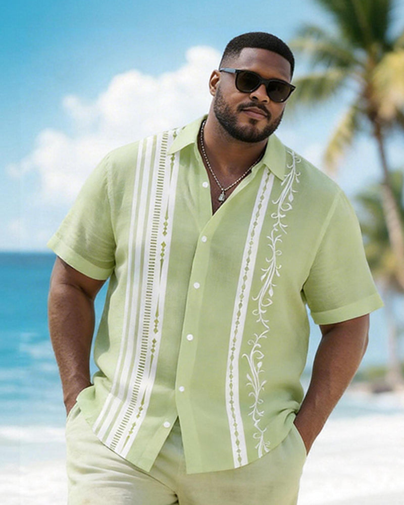 Big & Tall Men's Vine Line Print Short Sleeve Shirt Shorts Set