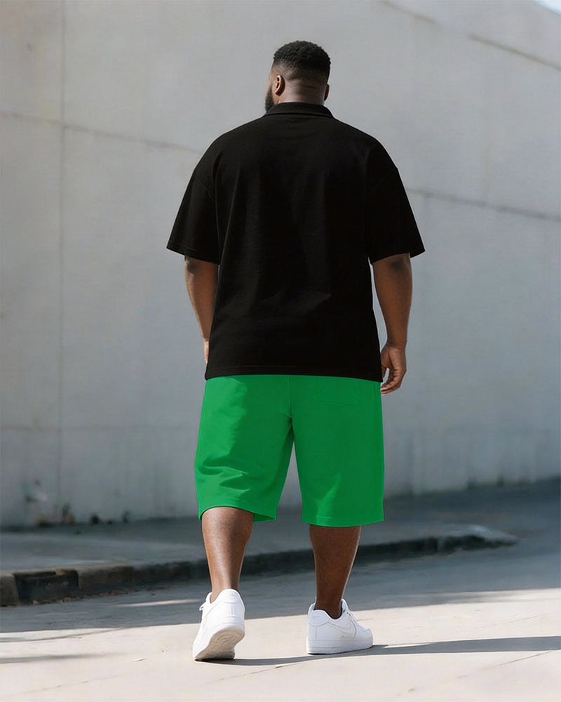 Big & Tall Men's Juneteenth Flag Reggae Color Print POLO Short Sleeve Shorts Set