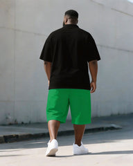 Big & Tall Men's Juneteenth Flag Reggae Color Print POLO Short Sleeve Shorts Set