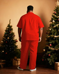 Big & Tall Men's Santa Claus Cosplay Printed Short Sleeve Shirt Trousers Suit