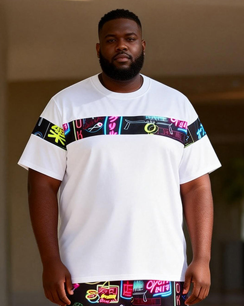 Big & Tall Men's Neon Tokyo Graffiti Print T-Shirt Pants Set