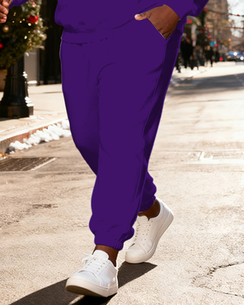 Big & Tall Men's Purple "SNOW WAY SANTA" Snowman Santa Claus Print Hoodie Set