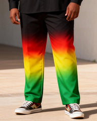 Big & Tall Men's Reggae Style Color Lion Print Long Sleeve Shirt Pants Set