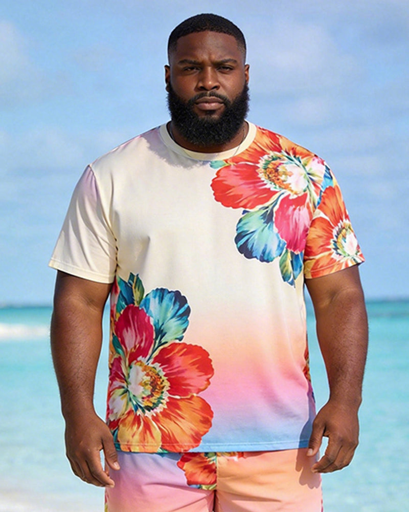 Big & Tall Men's Gradient Floral Print Crew Neck Short Sleeve T-shirt Shorts Set
