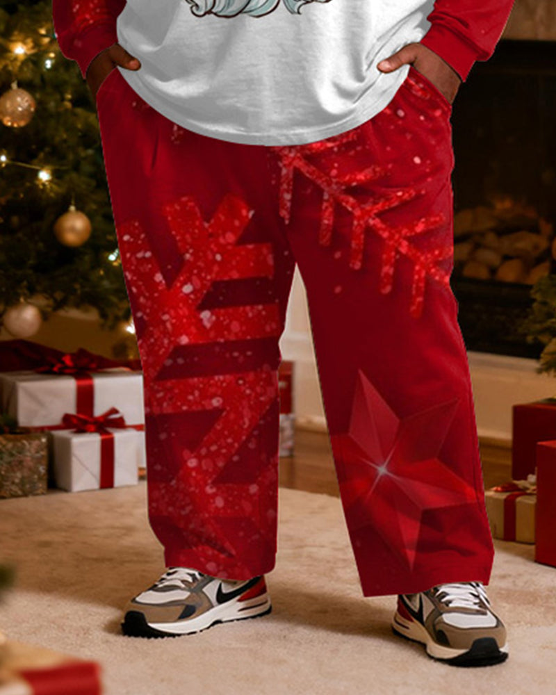 Big & Tall Men's Santa Claus Cartoon Graffiti Print Long Sleeve T-Shirt Pants Set