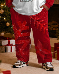 Big & Tall Men's Santa Claus Cartoon Graffiti Print Long Sleeve T-Shirt Pants Set