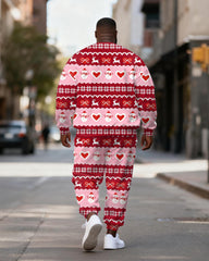 Big & Tall Men's Pink Christmas Stripe Printed Crewneck Sweat Set