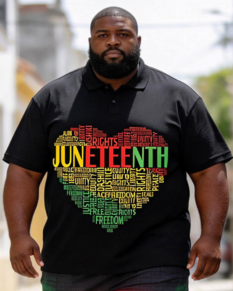 Big & Tall Men's Juneteenth Love Print POLO Short Sleeve Shorts Set