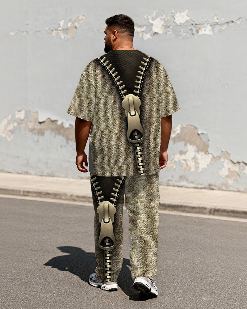 Big & Tall Men's Vintage Khakis Double Zip Printed T-Shirt Pants Set