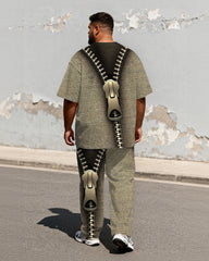 Big & Tall Men's Vintage Khakis Double Zip Printed T-Shirt Pants Set