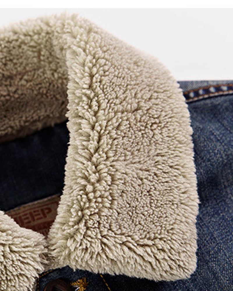 Big & Tall Men's Thickened Velvet Lapel Fur Collar Jacket Coat M-7XL