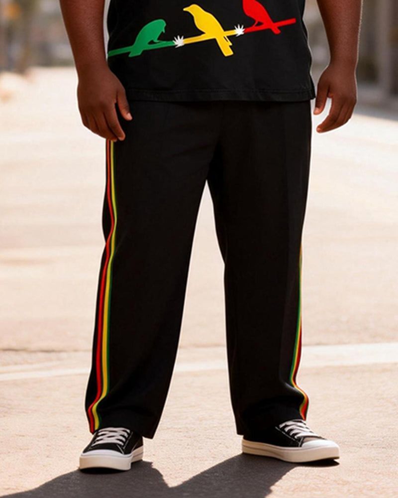 Big & Tall Men's Three Little Birds Reggae Slogan Printed T-Shirt Pants Set