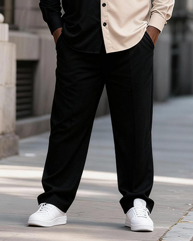 Big & Tall Men's Black Apricot Contrast Printed Long Sleeve Shirt Pants Set